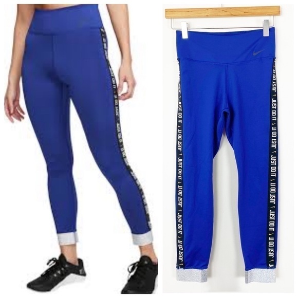 NIKE One Icon Clash Cuff 7/8 Tights Leggings Blue Size Small Running Workout - Picture 1 of 9